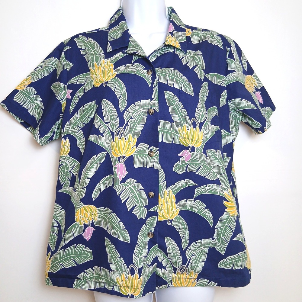 Tori Richard Uniforms Hawaiian Shirt L Banana Leaf Tropical Print Camp Resort